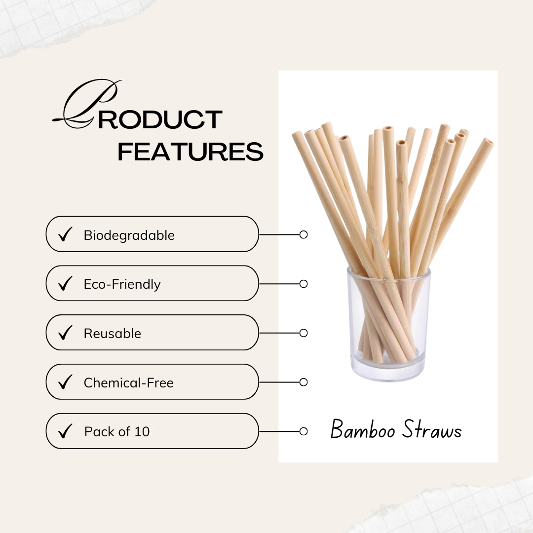 H&Co 100 Premium Bamboo Straws, 20 cm, 5-8 mm, Biodegradable, Reusable, 100% Eco-Friendly, for Smoothies and Juices (Pack of 100)
