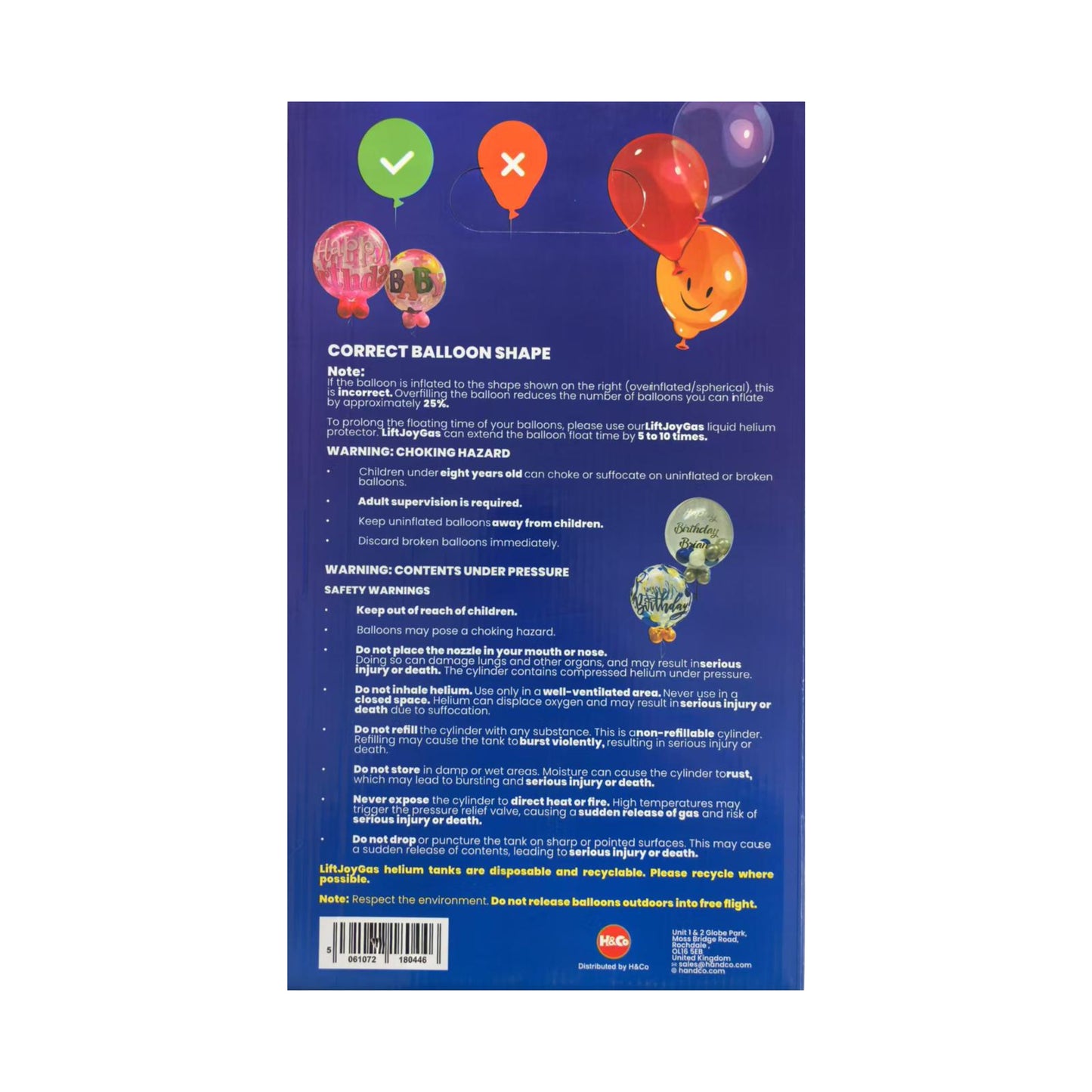 Lift Joy Helium Gas Cylinder – Non-Flammable Helium (UN1046) – Fills Up To 50 Balloons – Party Balloon Inflator