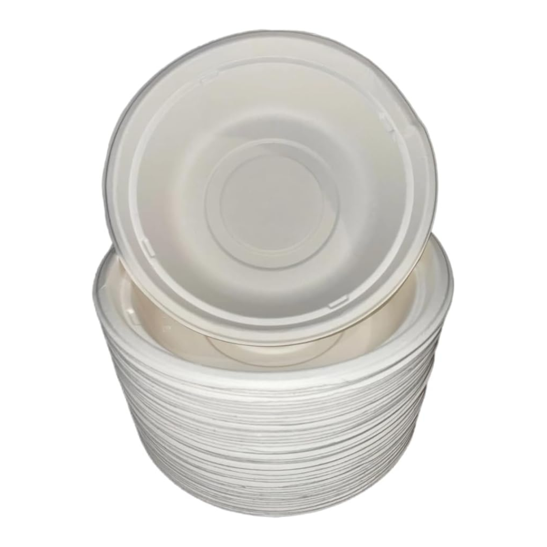 H&Co Bagasse Bowls, 20cm - 32 Oz, Bamboo Material, Heavy Duty, Pack of 50, Eco-Friendly, Hot or Cold Use