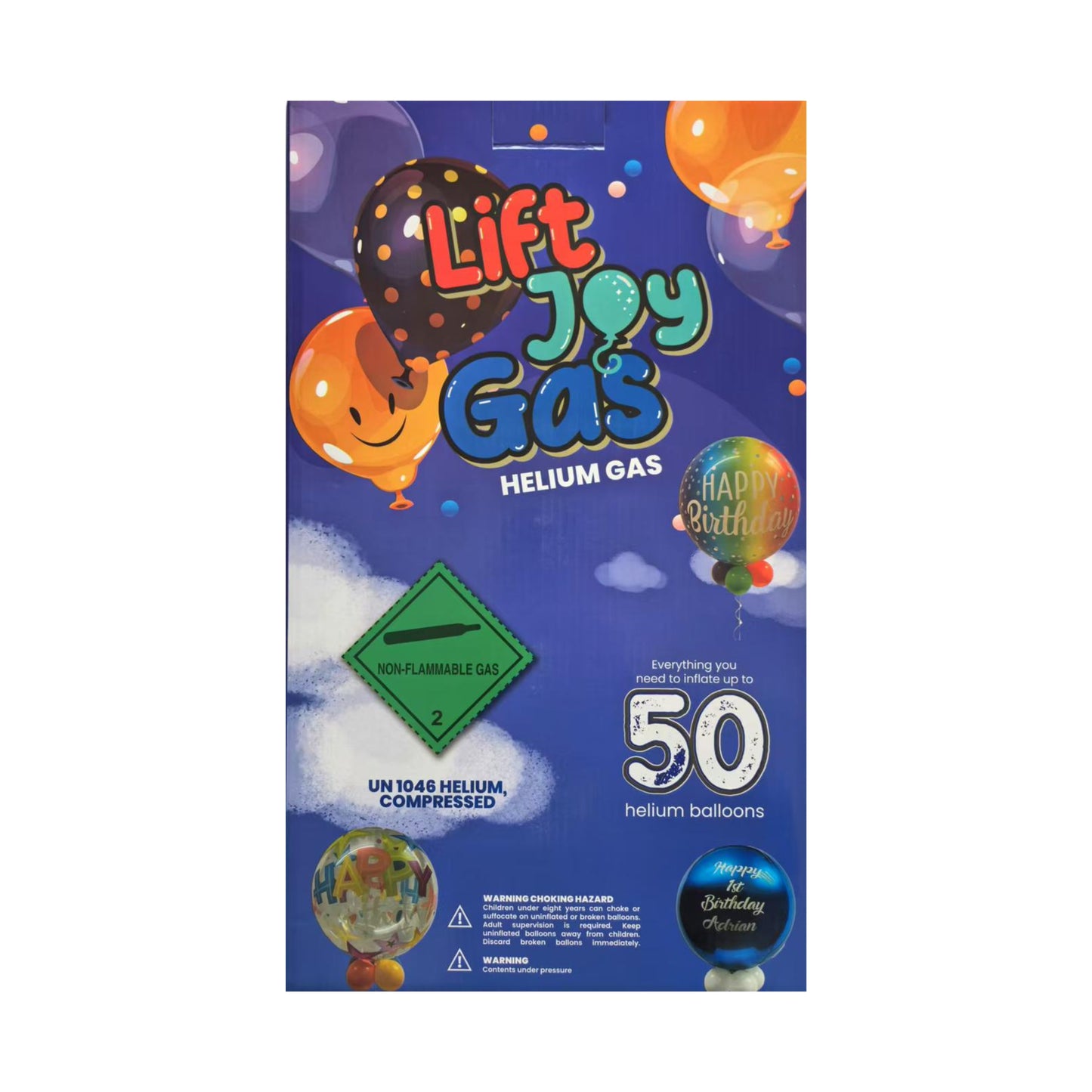 Lift Joy Helium Gas Cylinder – Non-Flammable Helium (UN1046) – Fills Up To 50 Balloons – Party Balloon Inflator