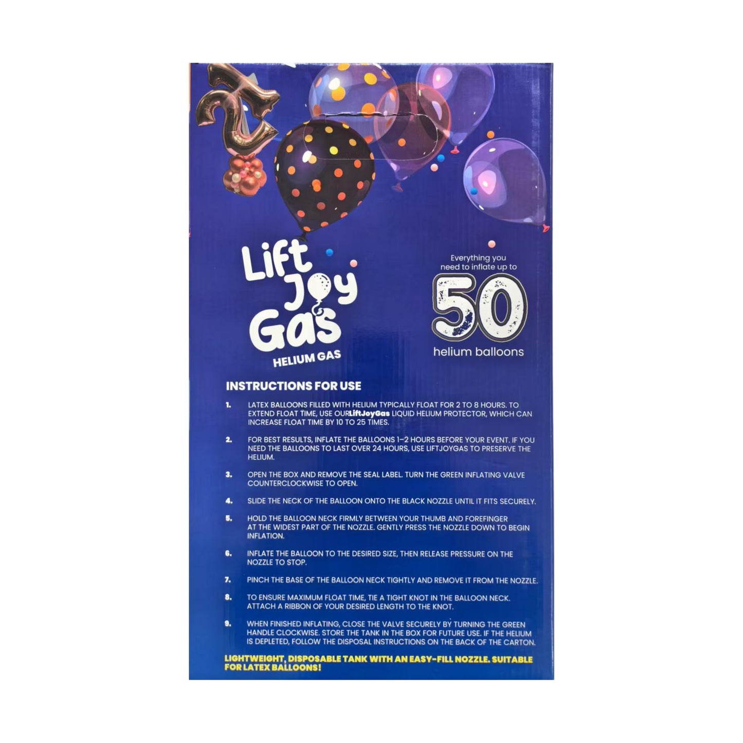 Lift Joy Helium Gas Cylinder – Non-Flammable Helium (UN1046) – Fills Up To 50 Balloons – Party Balloon Inflator