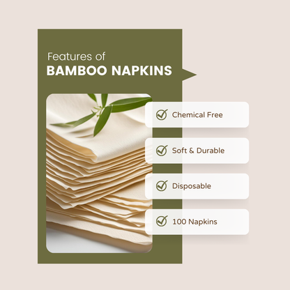 H&Co Bamboo Napkins, Pack of 100, 20 x 20 cm, Highly Absorbent