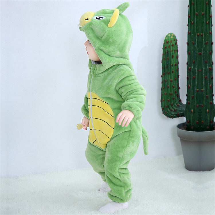 Children Hooded Animal Toddler Clothing Dino Flannel Jumpsuit (Unisex)