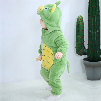Children Hooded Animal Toddler Clothing Dino Flannel Jumpsuit (Unisex)