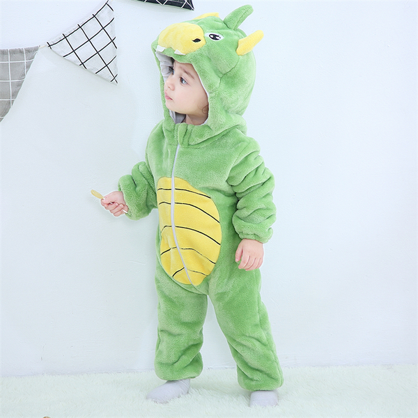 Children Hooded Animal Toddler Clothing Dino Flannel Jumpsuit (Unisex)