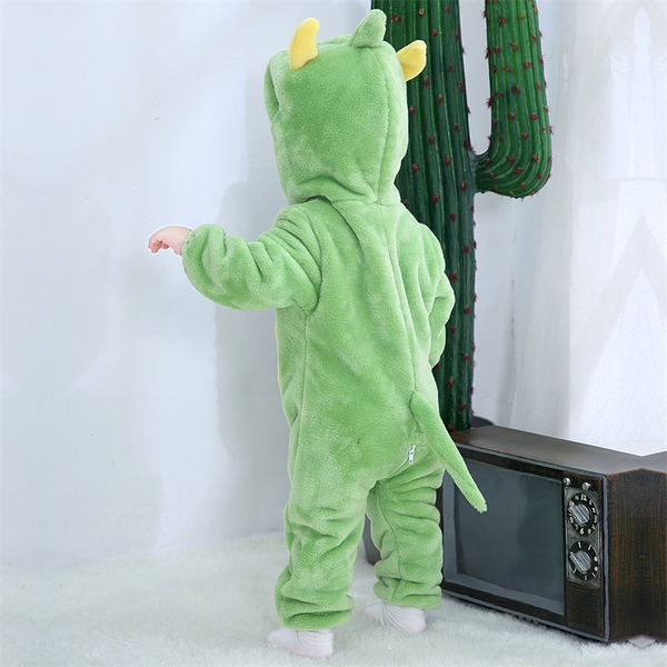 Children Hooded Animal Toddler Clothing Dino Flannel Jumpsuit (Unisex)