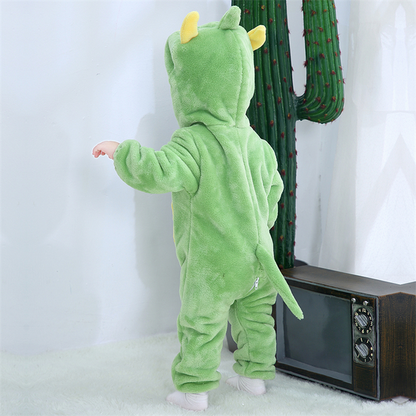 Children Hooded Animal Toddler Clothing Dino Flannel Jumpsuit (Unisex)