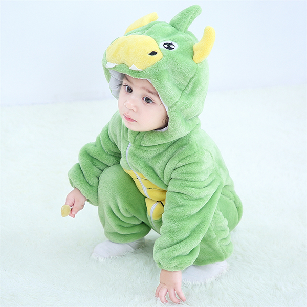 Children Hooded Animal Toddler Clothing Dino Flannel Jumpsuit (Unisex)