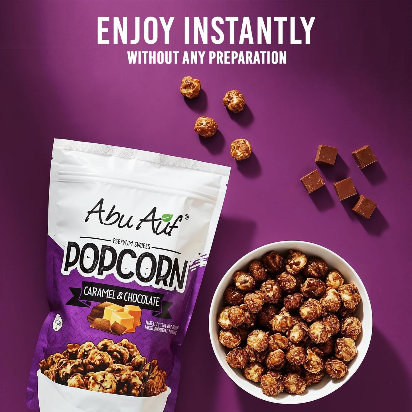 Abu Auf Premium Caramel Popcorn Natural Gluten Free Sweet Crunchy (Box of 12)