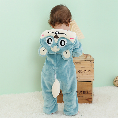 Children One Piece Hamster Cosplay Animal Flannel Zip-up Hooded Jumpsuits Unisex