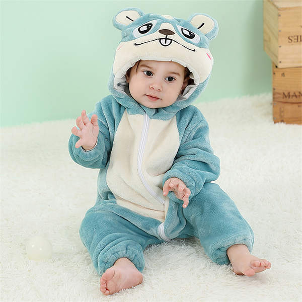 Children One Piece Hamster Cosplay Animal Flannel Zip-up Hooded Jumpsuits Unisex