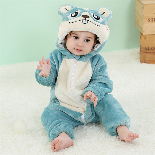 Children One Piece Hamster Cosplay Animal Flannel Zip-up Hooded Jumpsuits Unisex