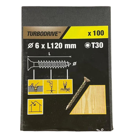 Turbodrive Wood Screws T30 (Dia) 6mm X (L)120 mm, Pack of 100