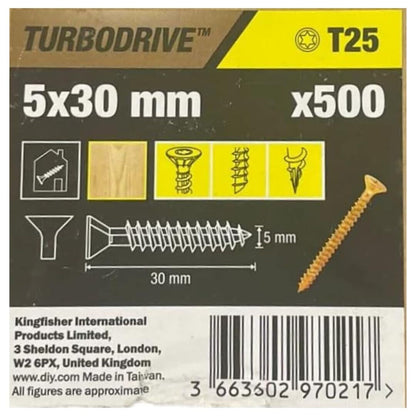 Turbodrive Wood Screws T25 (Dia) 5 x (L) 30 mm - Pack of 500