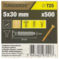 Turbodrive Wood Screws T25 (Dia) 5 x (L) 30 mm - Pack of 500