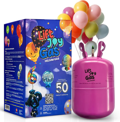 Lift Joy Helium Gas Canister, Fills upto 50 x 9" Latex Balloons, with 50 assorted colour balloons included