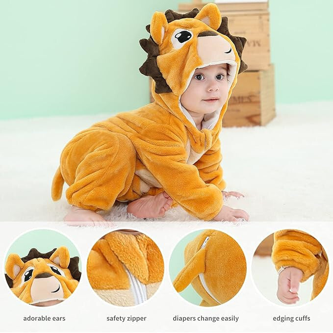 Long-Sleeved Flannel Hooded One Piece Hegdehog Animal Sleepsuit Costume For Kids