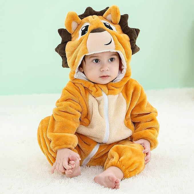 Long-Sleeved Flannel Hooded One Piece Hegdehog Animal Sleepsuit Costume For Kids