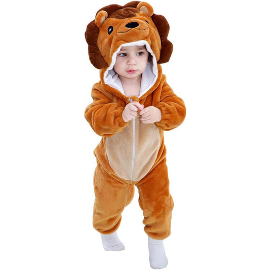 Winter Lion Animal Toddler Flannel One Piece Cosplay Hooded Zip Unisex Jumpsuit