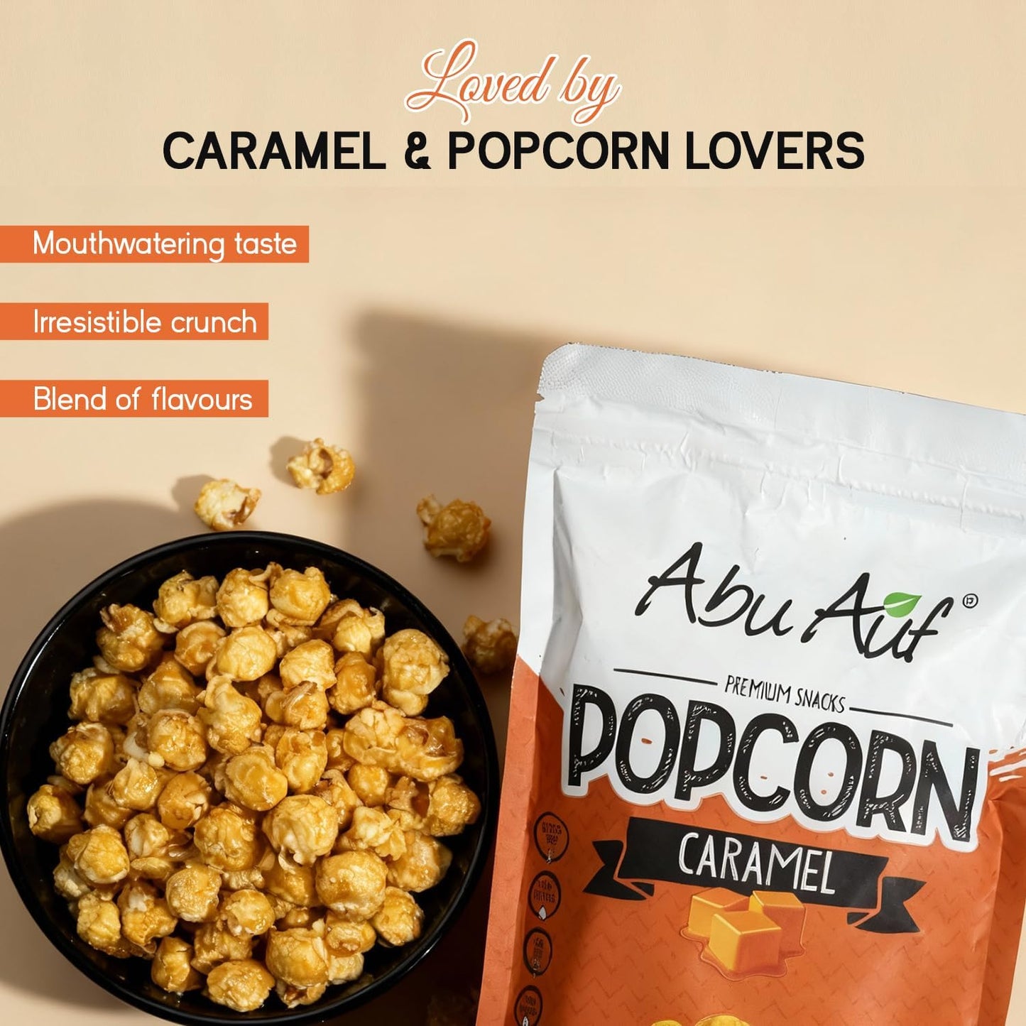 Abu Auf Premium Caramel Popcorn Natural Gluten Free Sweet Crunchy (Box of 12)