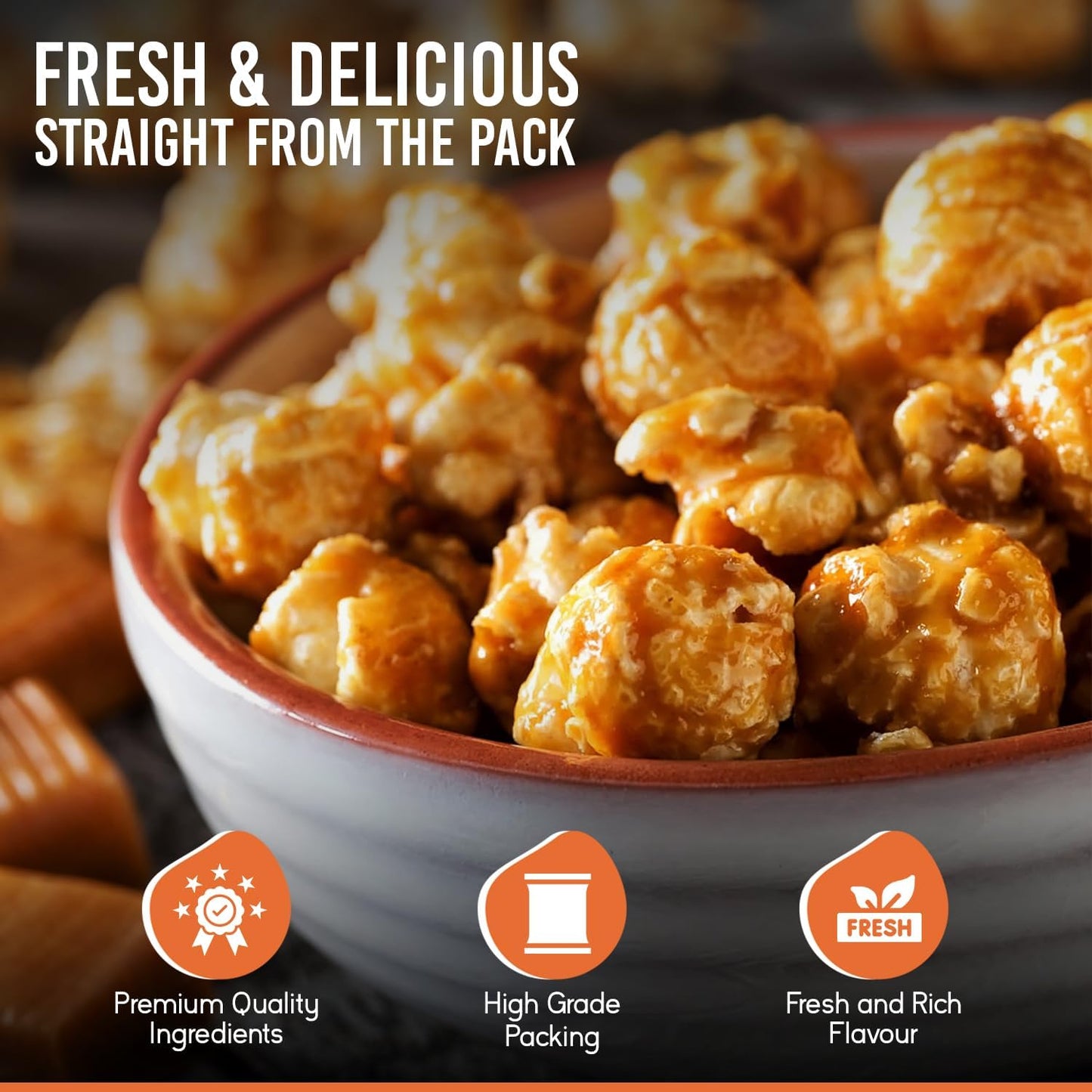 Abu Auf Premium Caramel Popcorn Natural Gluten Free Sweet Crunchy (Box of 12)