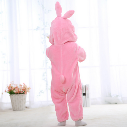 Newborn Winter Hooded Romper Zip-up Flannel Rabbit Animal Baby Jumpsuit Unisex