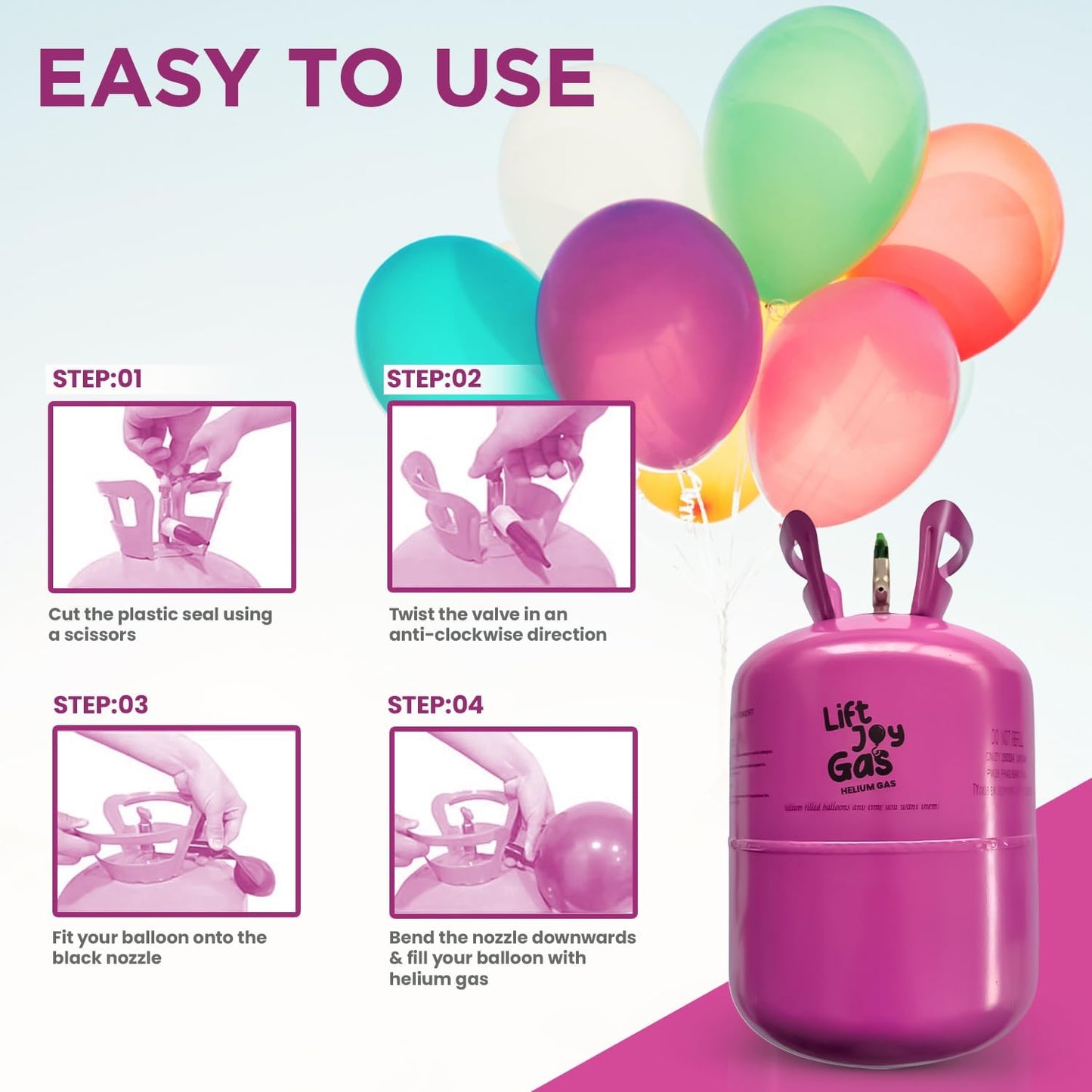 Lift Joy Helium Gas Canister, Fills upto 50 x 9" Latex Balloons, with 50 assorted colour balloons included