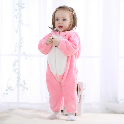 Newborn Winter Hooded Romper Zip-up Flannel Rabbit Animal Baby Jumpsuit Unisex