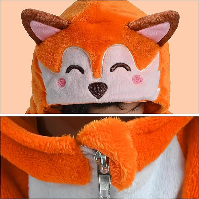 Soft Animal Fox Zip-up Romper Hooded Jumpsuit Costume for Babies (Unisex)