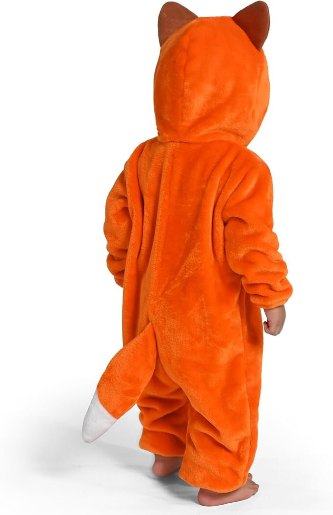 Soft Animal Fox Zip-up Romper Hooded Jumpsuit Costume for Babies (Unisex)