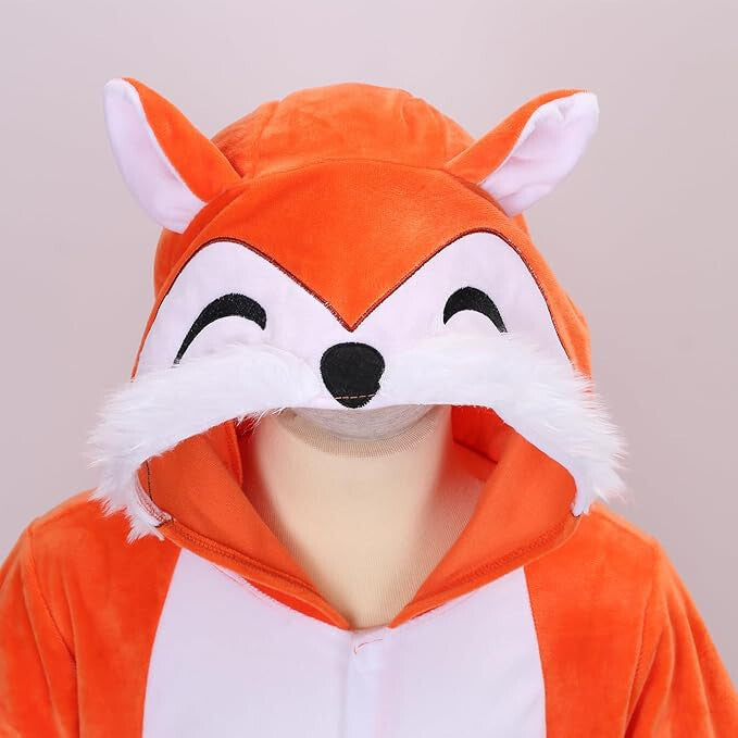 Soft Animal Fox Zip-up Romper Hooded Jumpsuit Costume for Babies (Unisex)