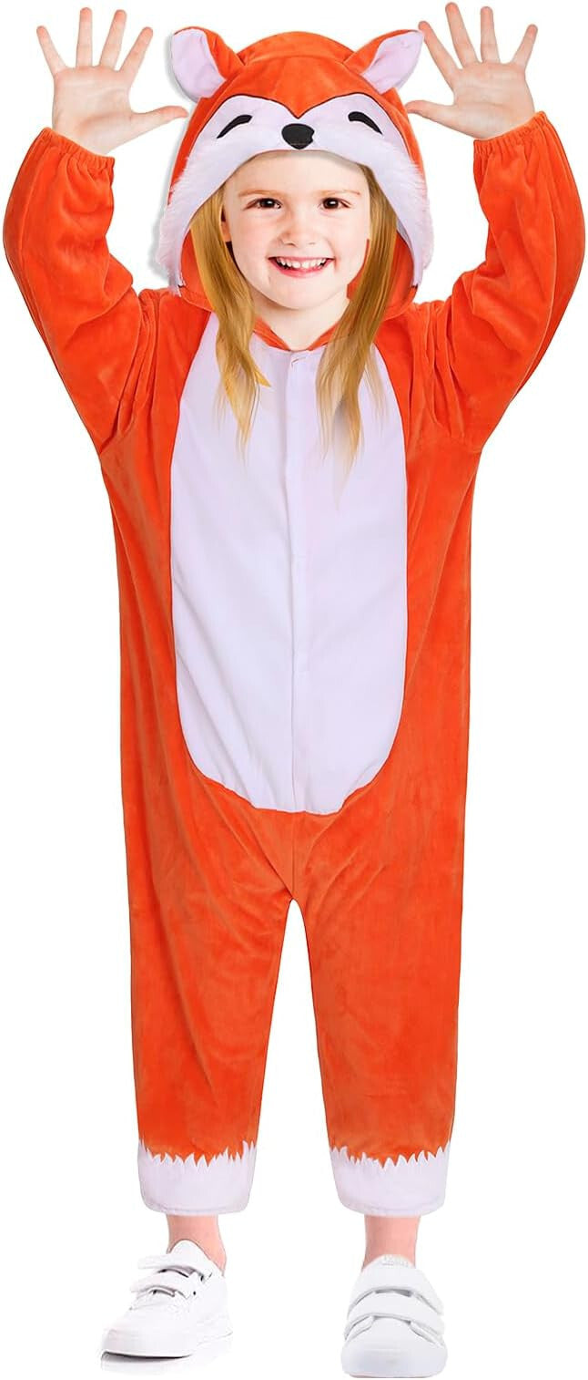 Soft Animal Fox Zip-up Romper Hooded Jumpsuit Costume for Babies (Unisex)