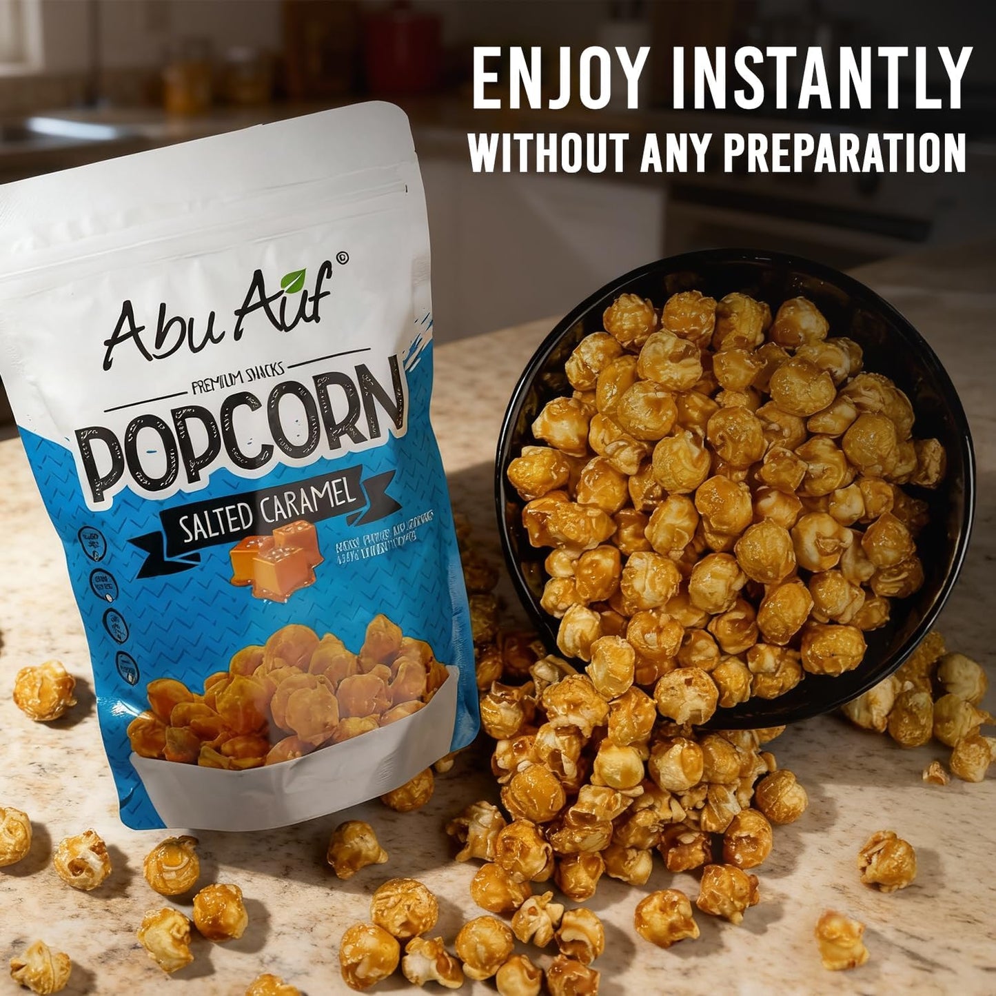 Abu Auf Premium Caramel Popcorn Natural Gluten Free Sweet Crunchy (Box of 12)