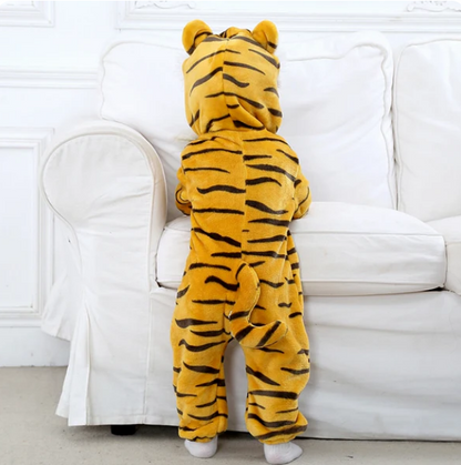 Stripe Fannel Tiger Baby Hooded Zip-up Animal Jumpsuit For Boys/Girls