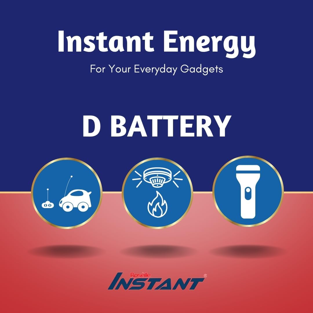 Roselle Instant Energy Ultra Alkaline D Size Batteries (4 Pack), LR20/AM1/1.5V