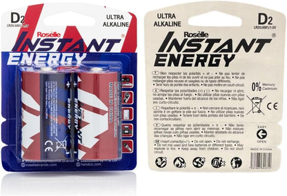 Roselle Instant Energy Ultra Alkaline D Size Batteries (4 Pack), LR20/AM1/1.5V