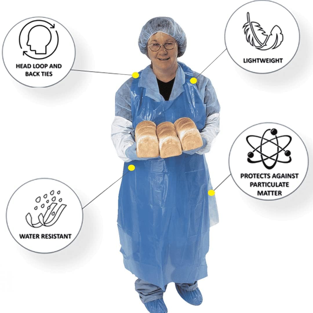 Disposable Blue Aprons- Solid, One Size - Pack of 100