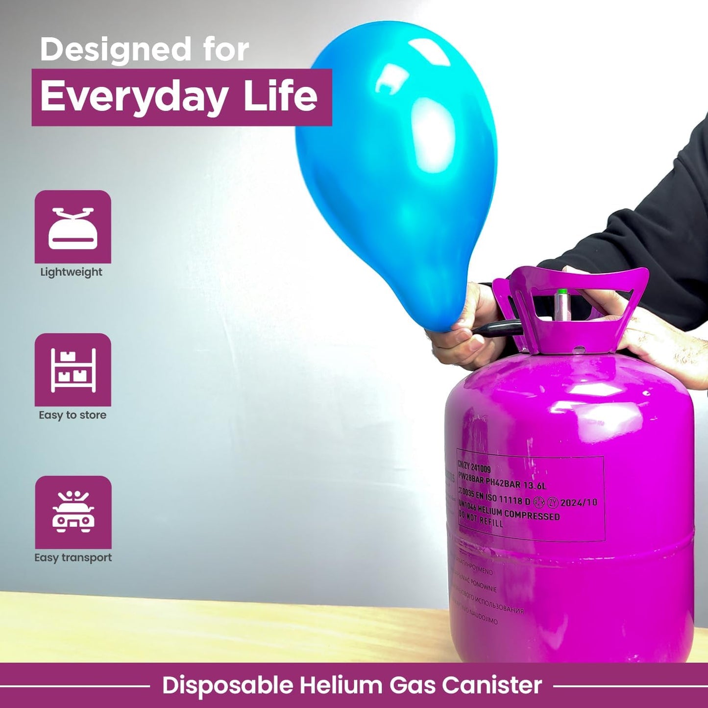 Lift Joy Helium Gas Canister, Fills upto 50 x 9" Latex Balloons, with 50 assorted colour balloons included