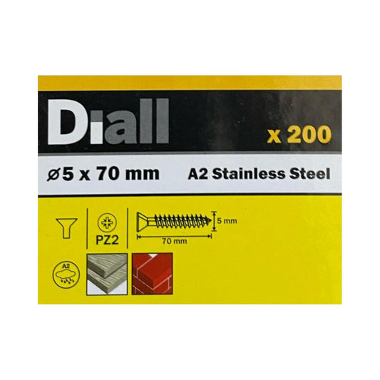 Diall A2 stainless Steel PZ2 Screws 5mm x 70mm, Pack of 200