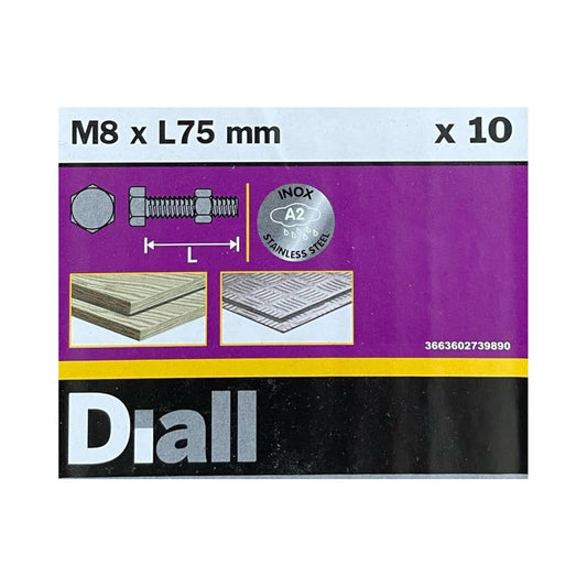 Diall A2 Stainless Steel Screws, M8 x 75mm, Pack of 10