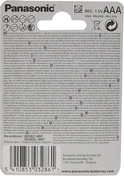 Panasonic AAA Zinc Carbon R6 - 1.5 V Batteries MN2400 (Pack of 4)