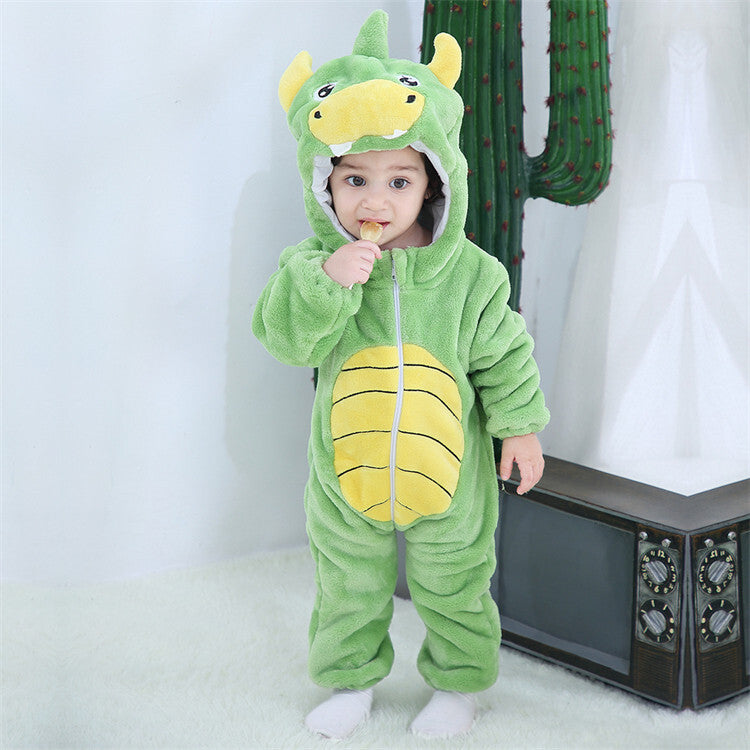 Children Hooded Animal Toddler Clothing Dino Flannel Jumpsuit (Unisex)