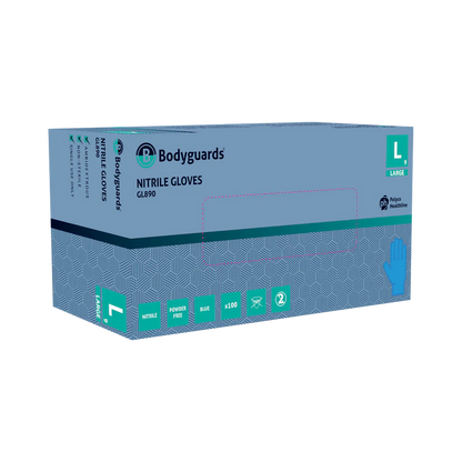 Polyco GL890 Bodyguards Blue Nitrile Disposable Gloves (Case of 100 Gloves)