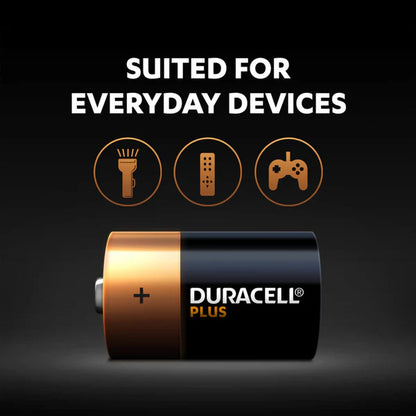 2 x Duracell Plus Power C or D Size Batteries 100% LIFE GUARANTEED
