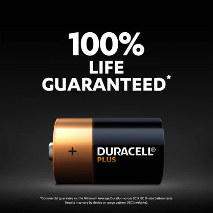 2 x Duracell Plus Power C or D Size Batteries 100% LIFE GUARANTEED