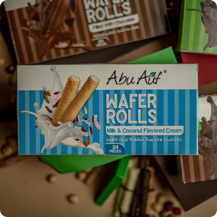 Abu Auf Wafer Rolls Bundle - Mixed Flavours, 24 Pieces per pack, Total 4 packs