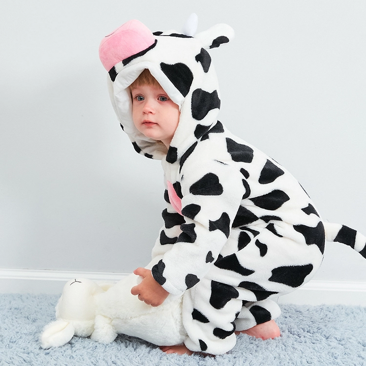 Unisex Baby Romper Jumpsuits Winter Flannel Cow Baby Animal Costume