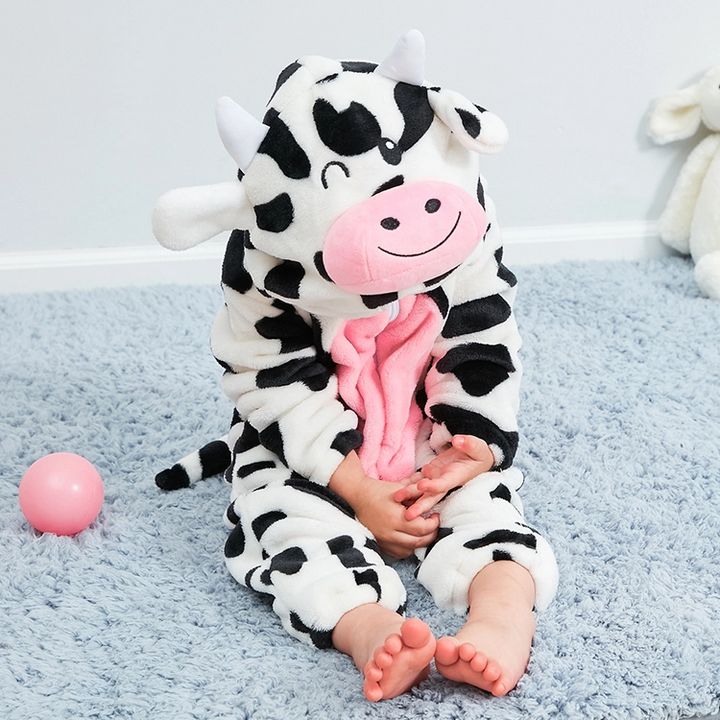 Unisex Baby Romper Jumpsuits Winter Flannel Cow Baby Animal Costume
