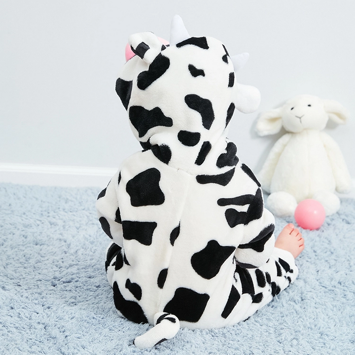 Unisex Baby Romper Jumpsuits Winter Flannel Cow Baby Animal Costume