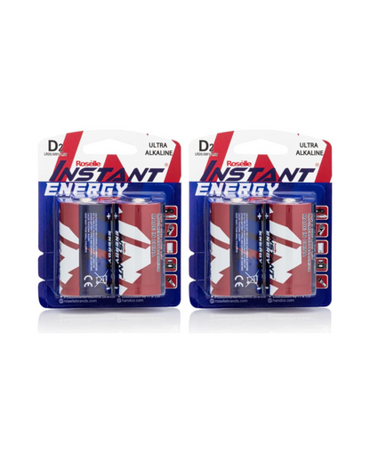 Roselle Instant Energy Ultra Alkaline D Size Batteries (4 Pack), LR20/AM1/1.5V